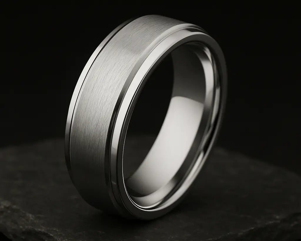 Silver ring brushed texture on a dark surface