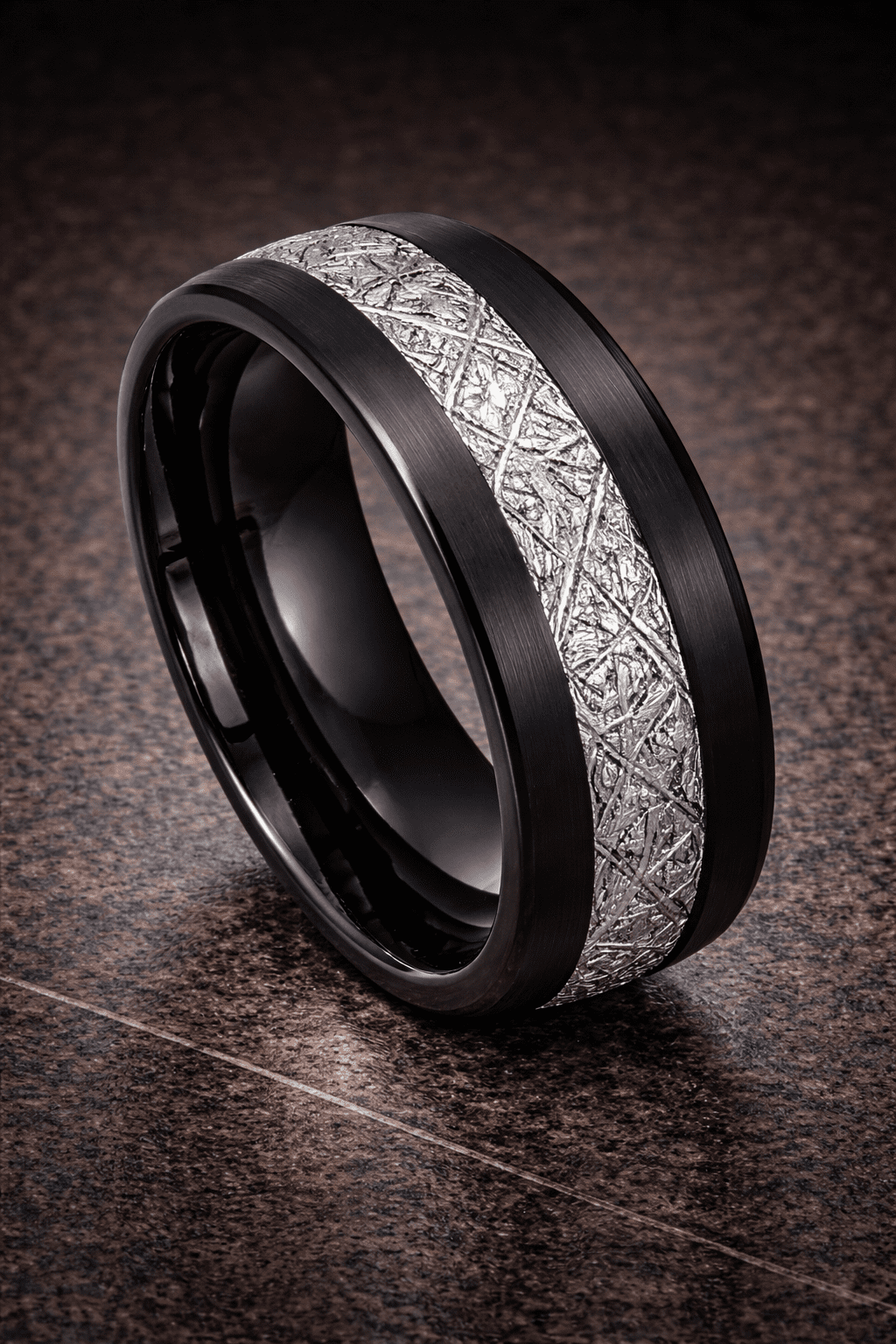 Obsidian Ice Meteorite Tungsten Band 8mm