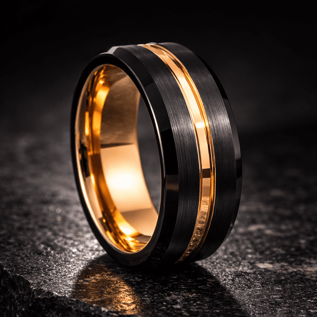 Obsidian Rose‑Gold Groove Tungsten Band 8mm
