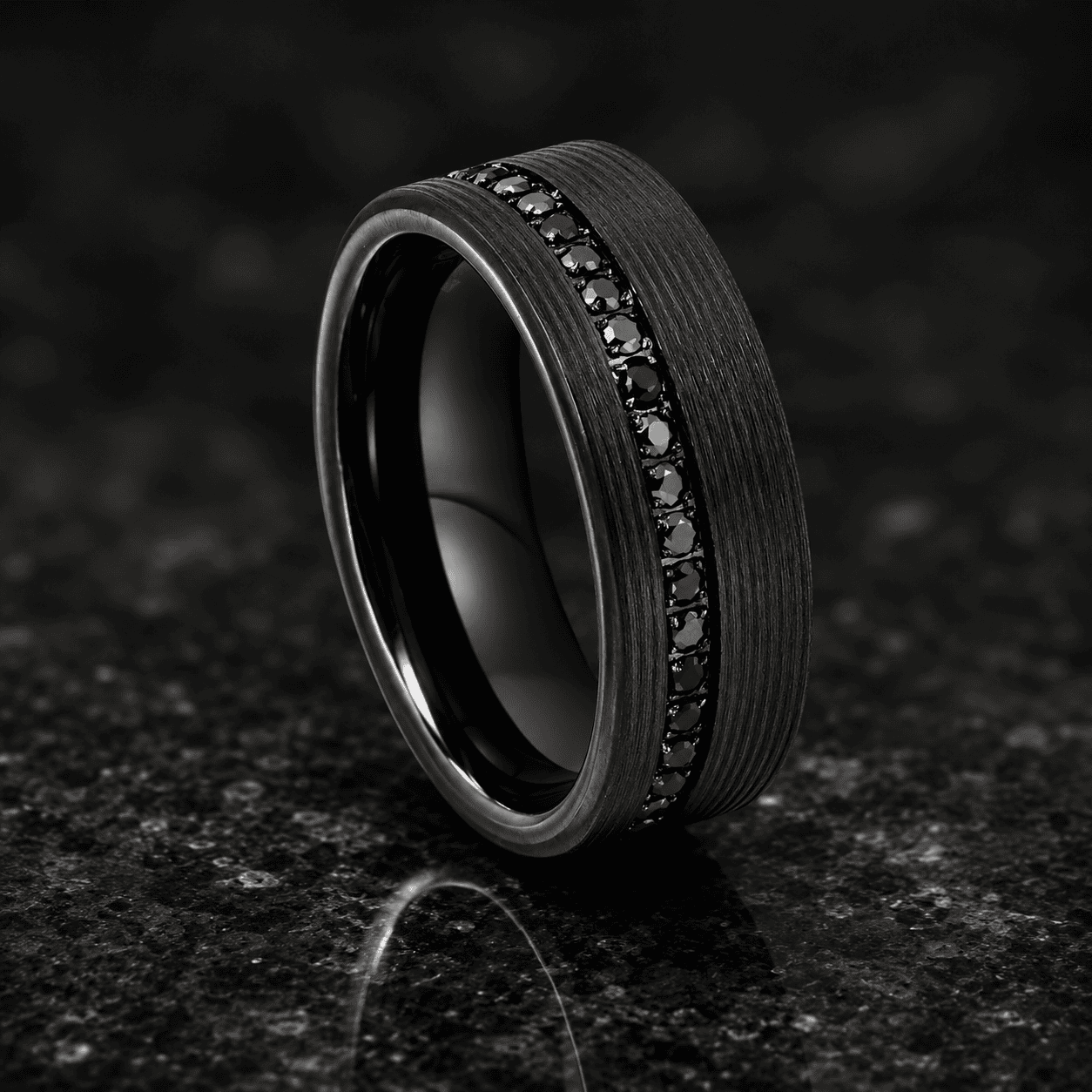 CENTURION black CZ and brushed tungsten band